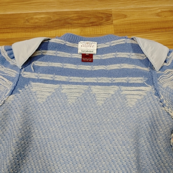 Susan Bristol Vintage Hand Embroidered Wool Shetland Winter Sweater 38 - Picture 10 of 12